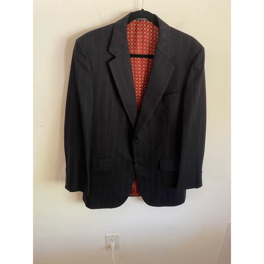 Carroll & Co Chester Barrie Mens 42R Blazer Navy Red Pinstripe Wool England